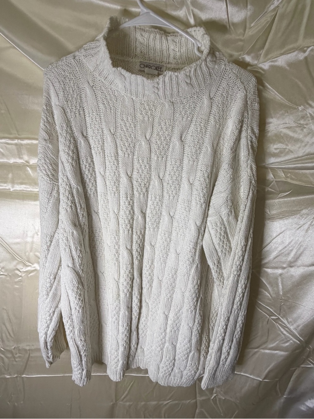 Vintage 90s Cherokee Cable Knit Sweater XL white Made USA Fisherman